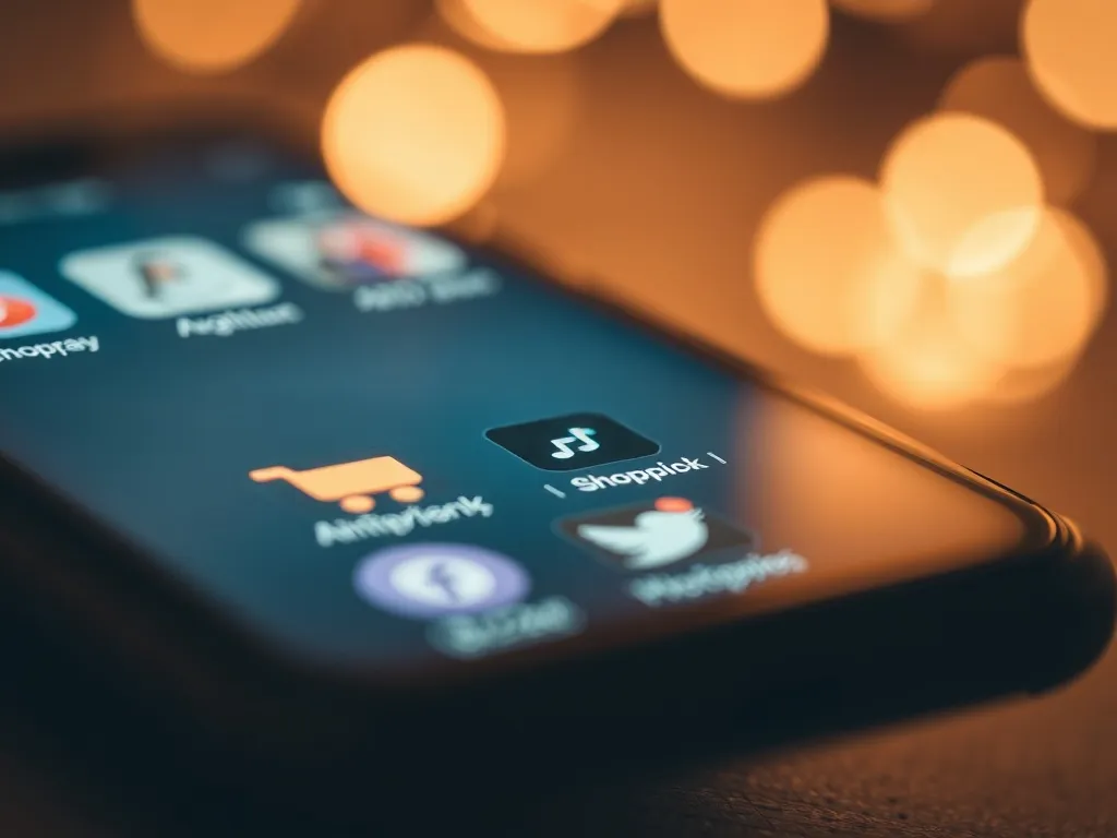 Macro photo of a smartphone screen showing blurred shopping