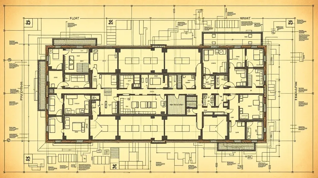 An architectural floor plan of a commercial building with co