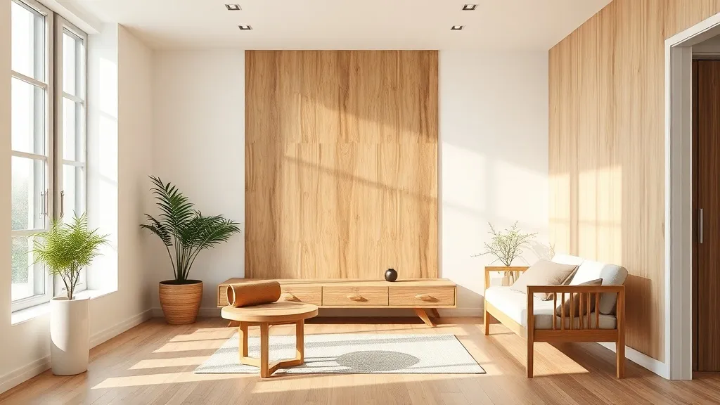 A very clean minimalist room with high quality wood furnitur