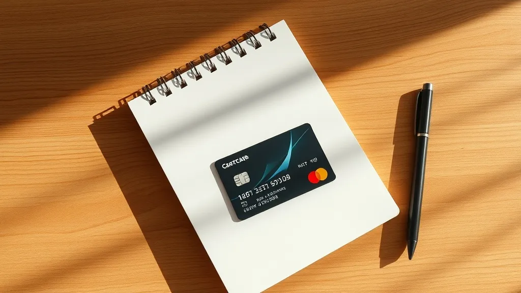 A minimalist still life of a single credit card on a wooden