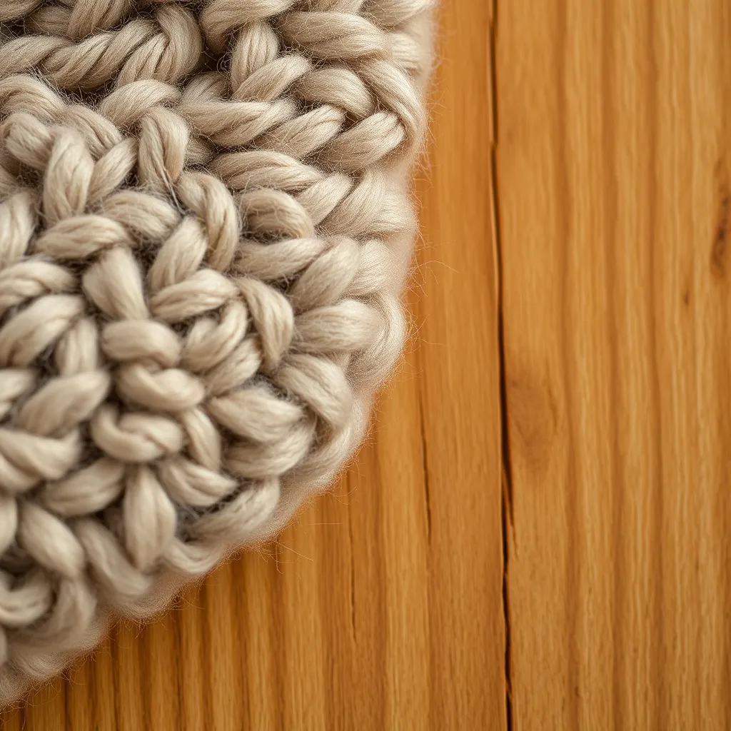 Close up texture of heavy wool fabric and solid oak wood gra