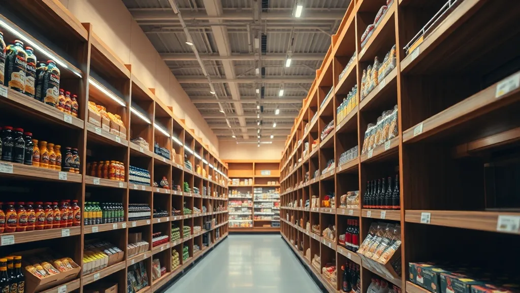 A high-angle professional photograph of a modern grocery sto
