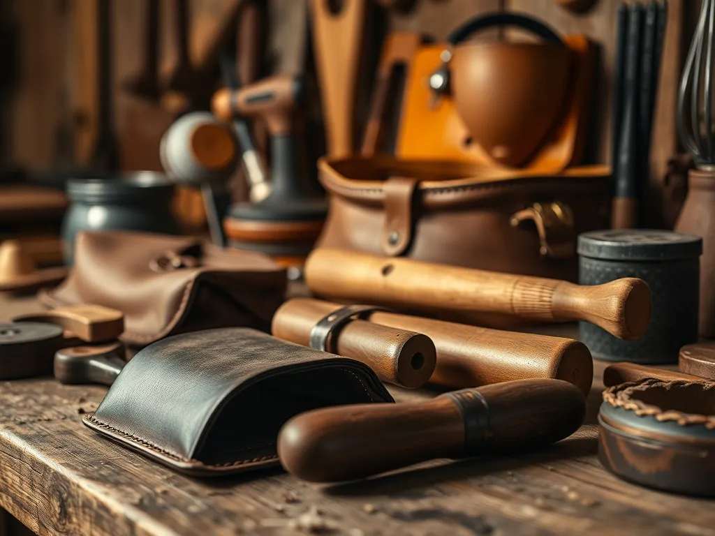 A high-quality close-up photo of durable leather goods and w